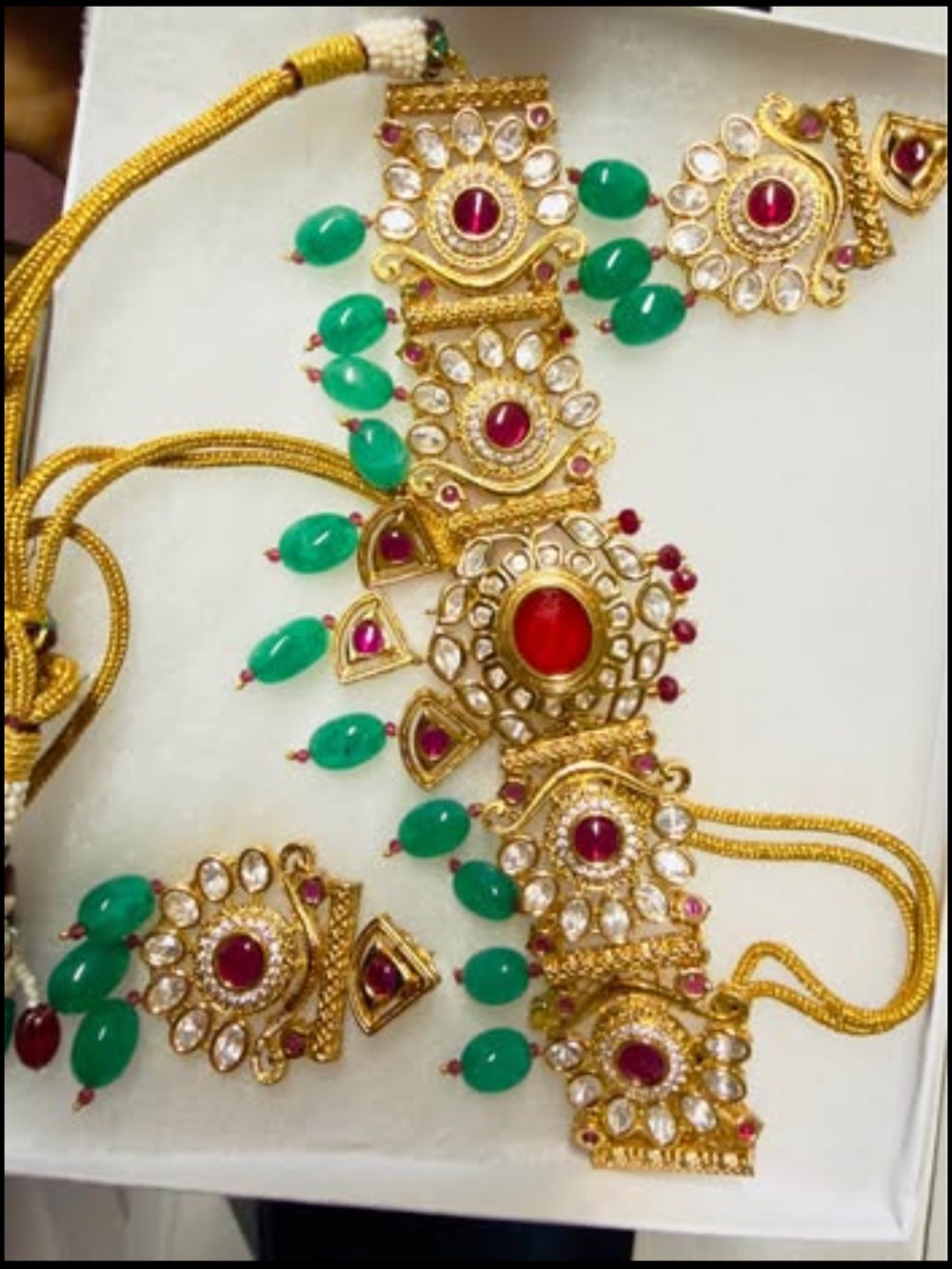 Kundun Indian Gold-Tone Necklace with Emerald & Ruby Accents choker set